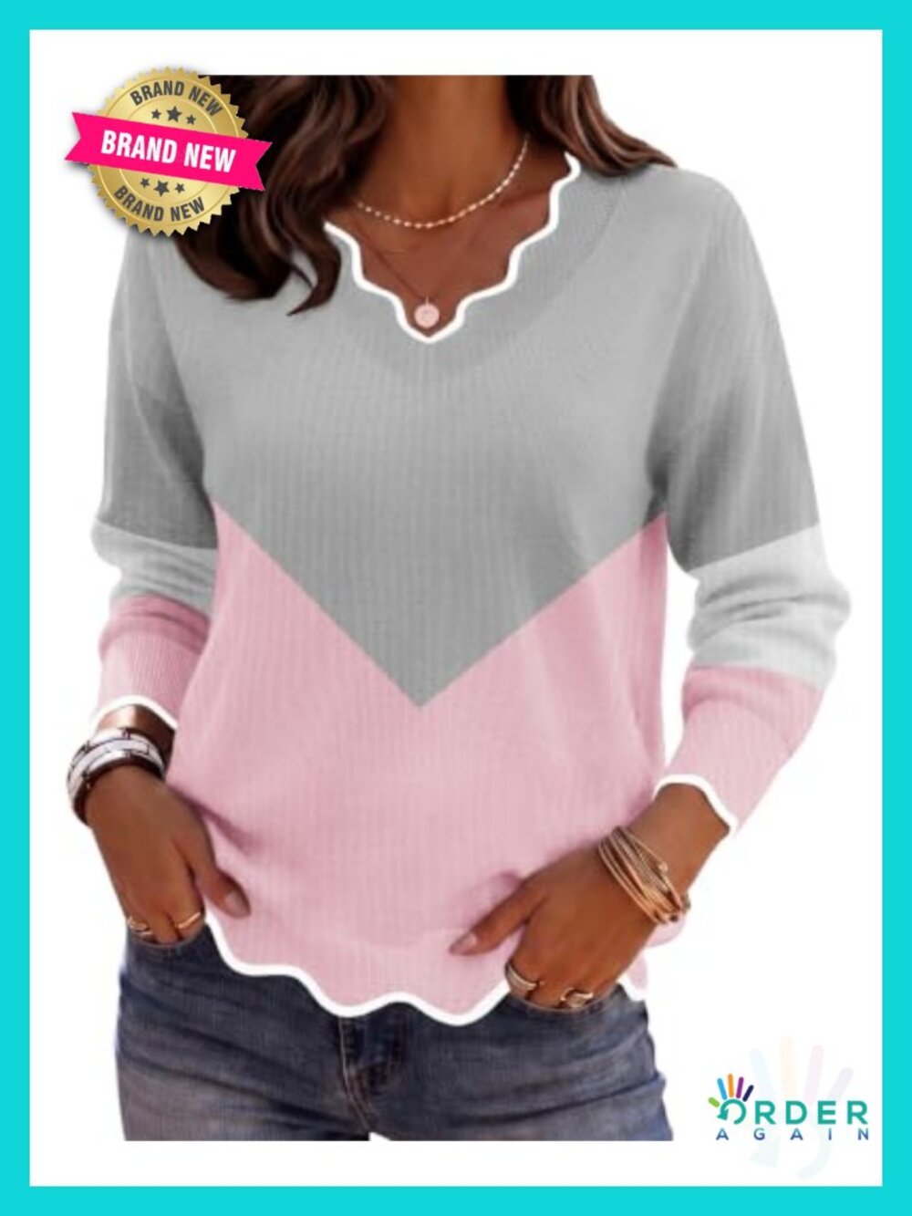 Women's V-Neck Long Sleeve Lightweight Knit Pullover Sweater, Loose Fit, Solid